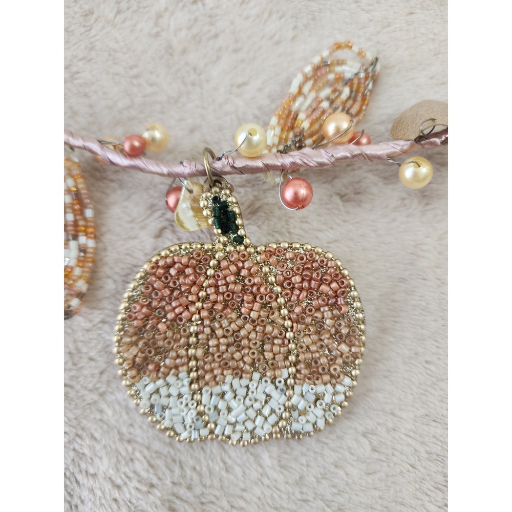 Fly By Night Beaded Pumpkin Garland Autumn Harvest Decor 42 Inch Copper Gold